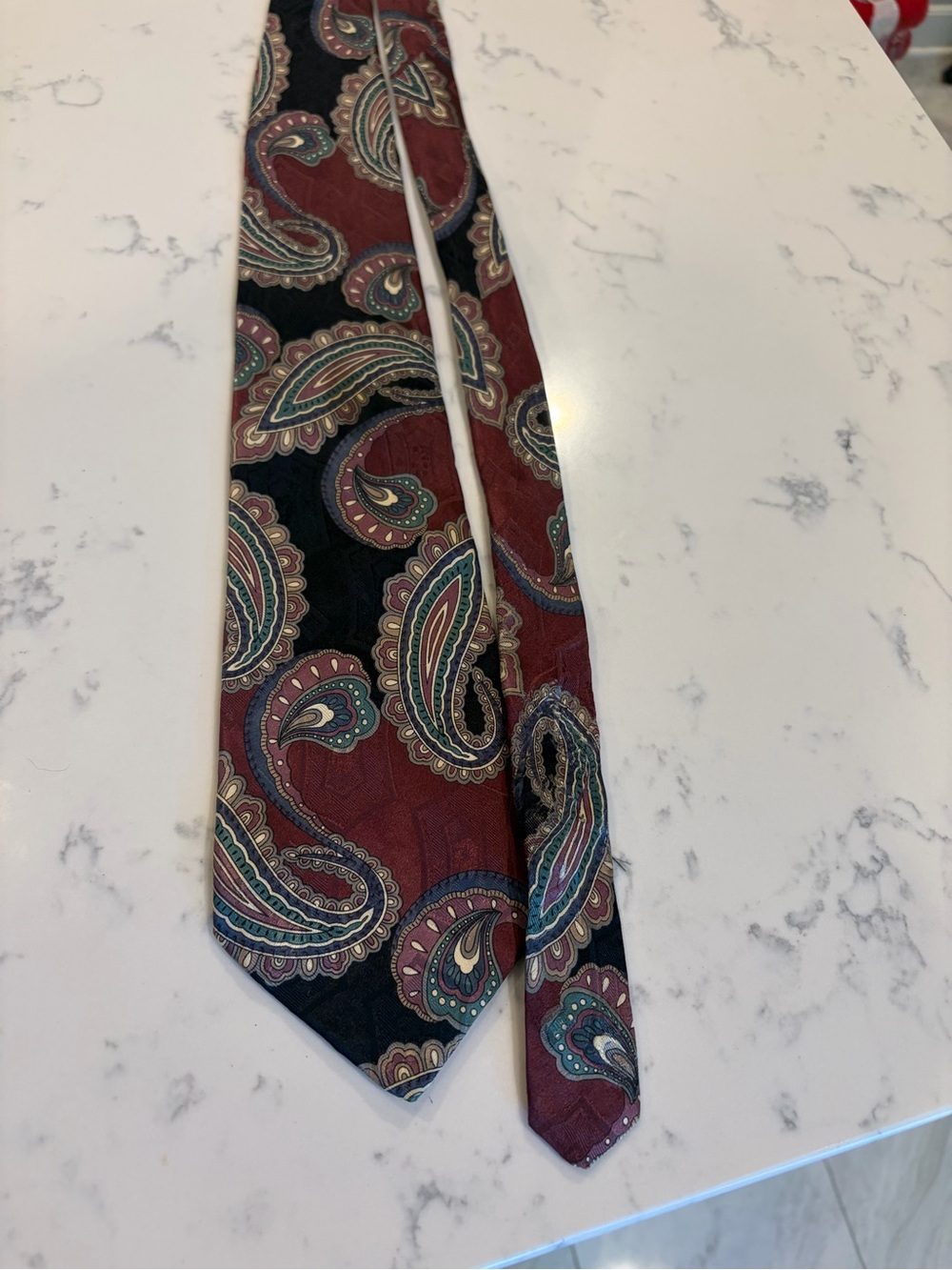 Halston Heritage Paisley Silk Tie in Burgundy, Black and Teal